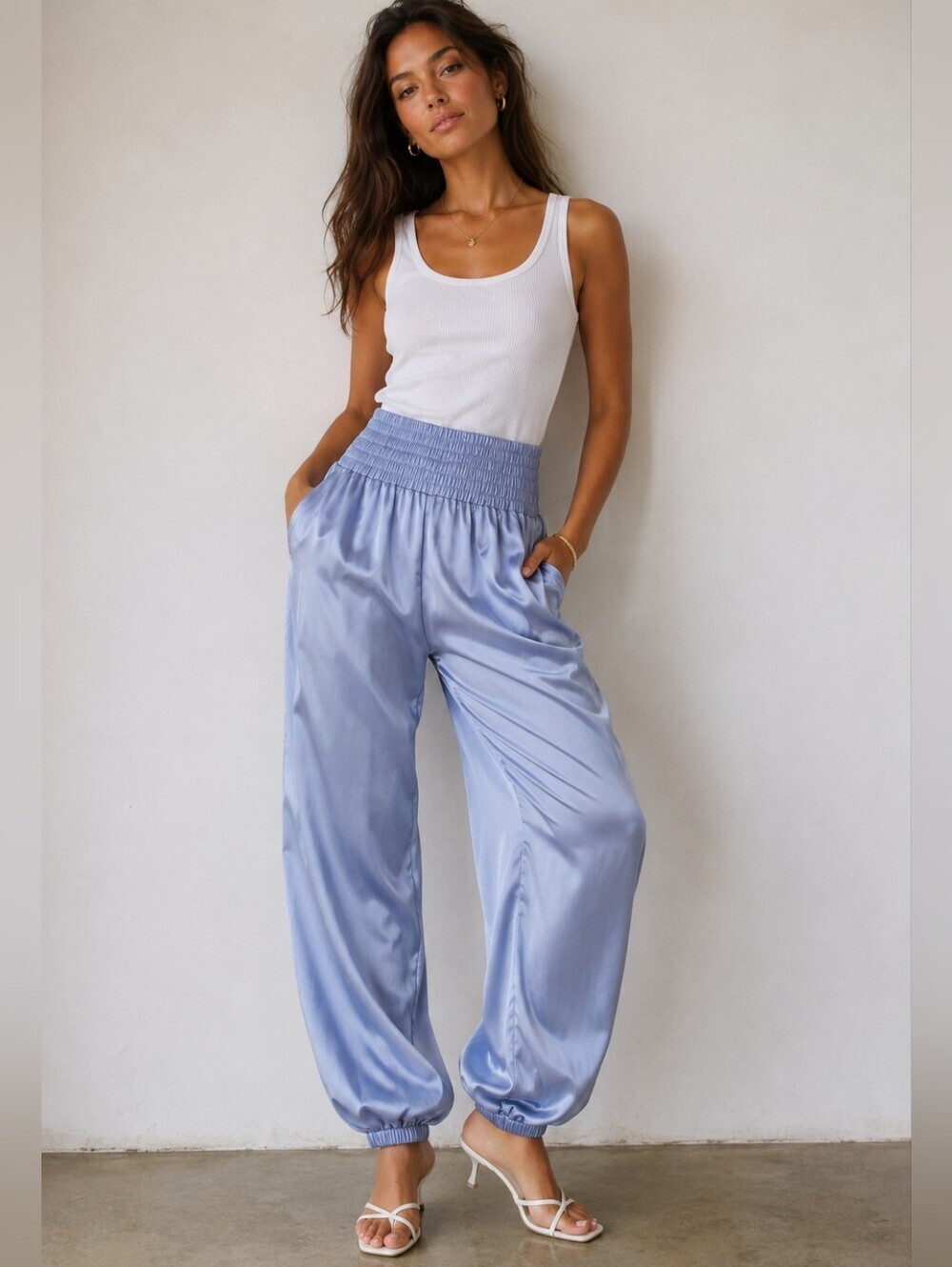 Zara Blue Satin Balloon Jogger Pants Size M